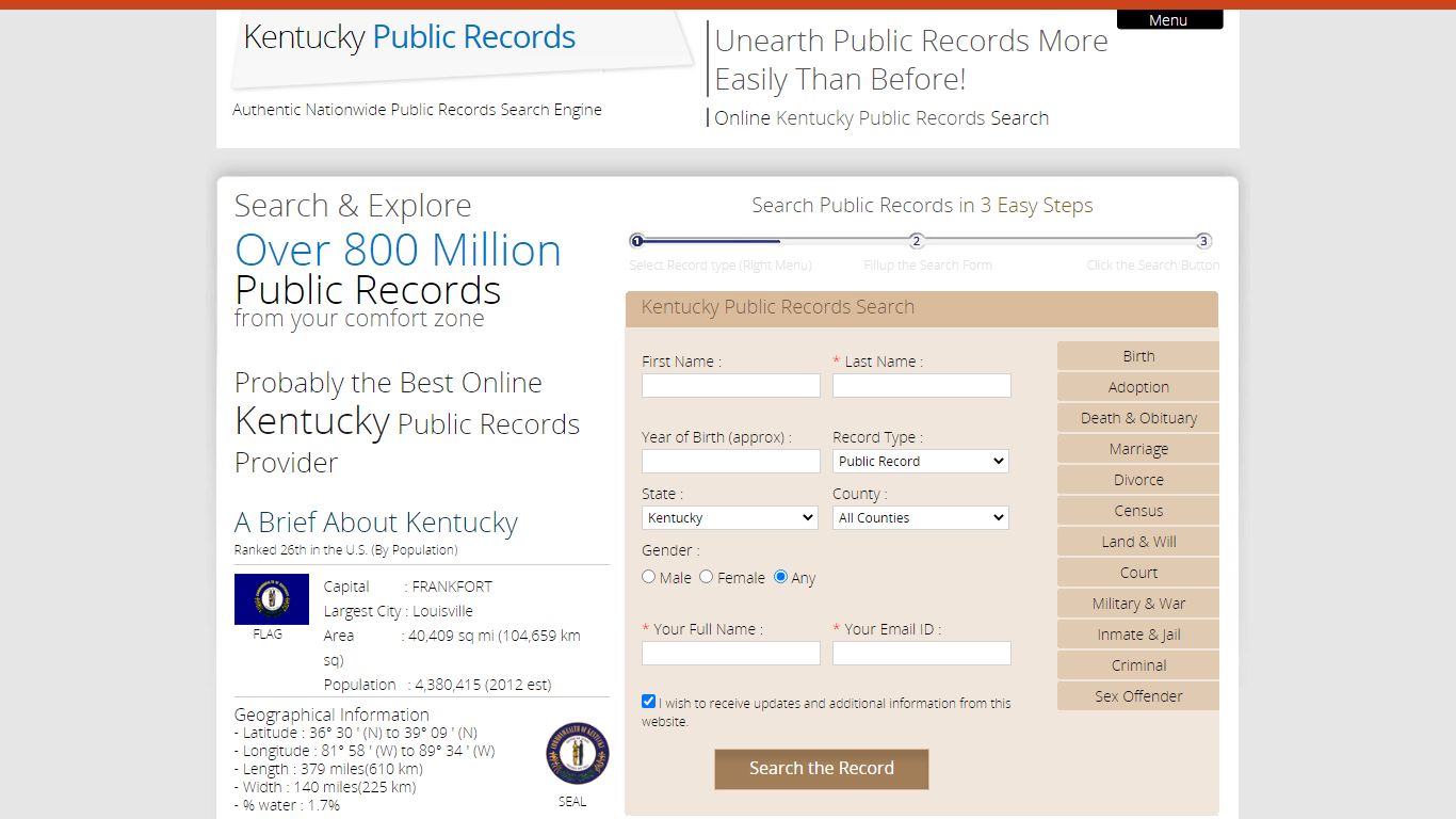 Kentucky Vital Records Search. Find Public Records of Kentucky State.